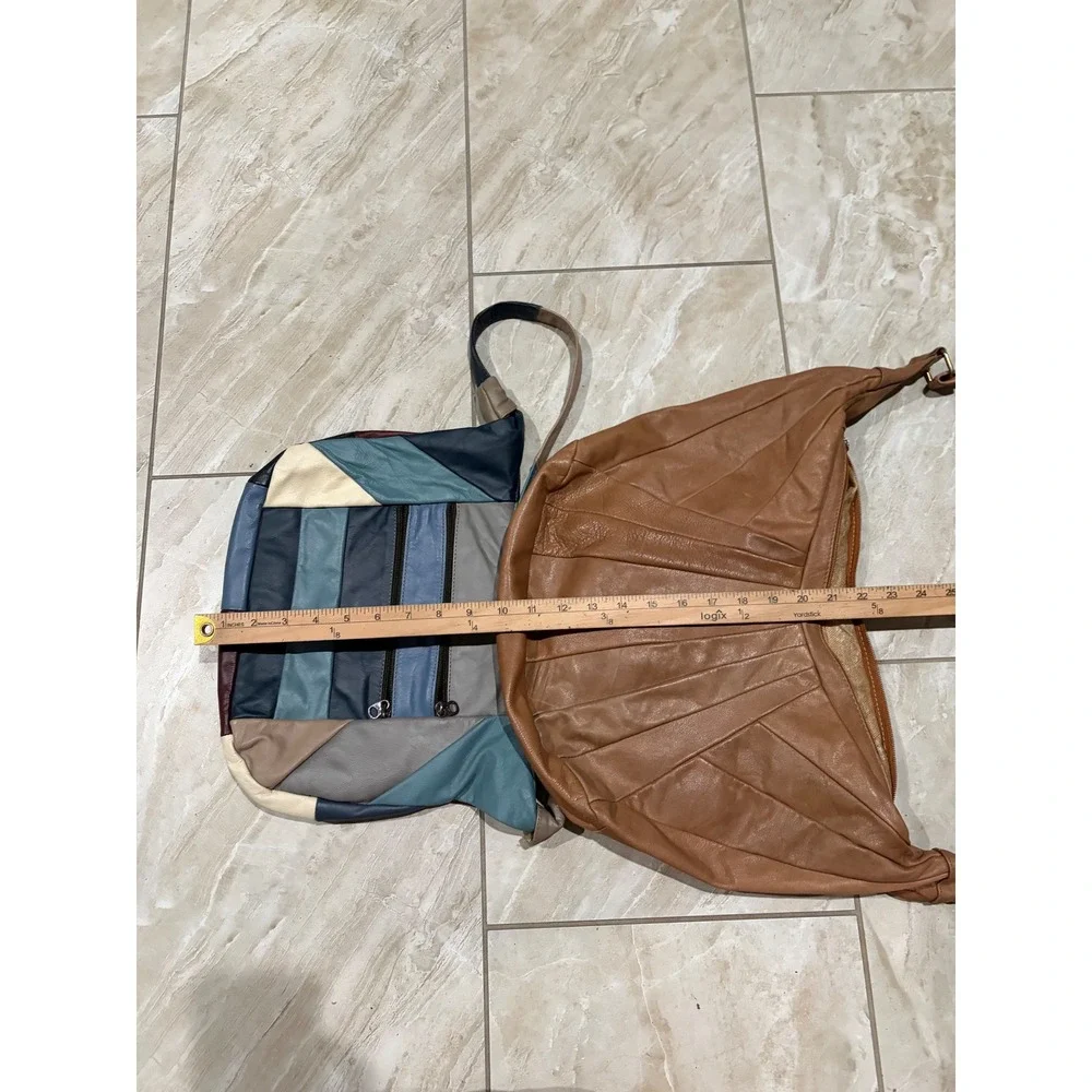 Genuine Leather Vintage Made in Mexico Boho Patchwork Hobo Purses Lot of 2